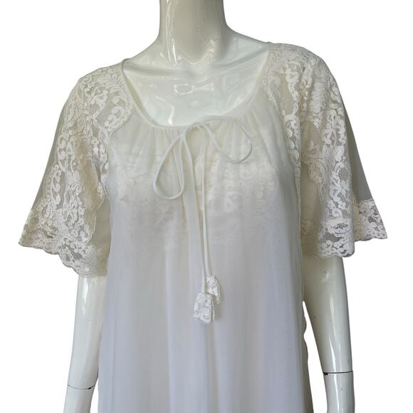 Vintage Nightgown & Peignoir Set White Nylon Maxi Length 1960’s Medium - Picture 3 of 12